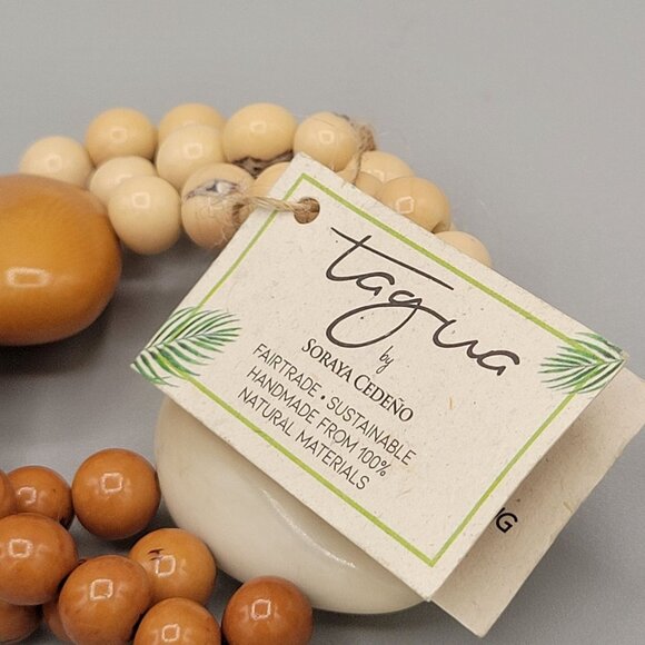 Handcrafted Tagua Nut Multi Strand Artisan Bracelet Natural Cream Orange - Picture 8 of 9